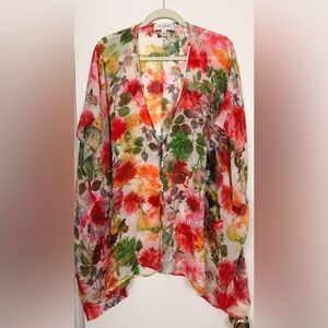 St. John Collection Silk Floral Kimono Blouse One Size